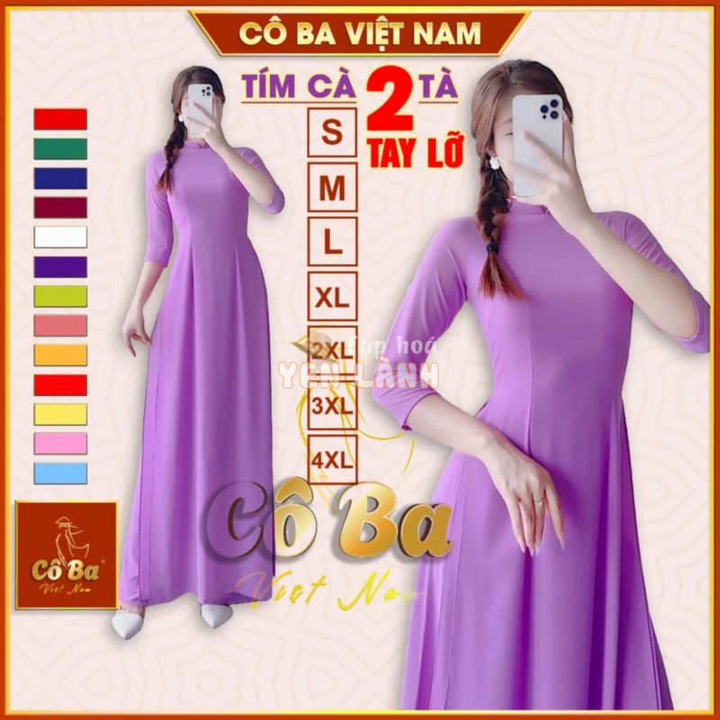 Áo Dài Tím Cà 2 Tà Tay Lỡ Trơn Truyền Thống Lụa Mỹ – Chiffon Cao Cấp Mặc Lễ Tết Đồng Phục Siêu Đẹp – Cô Ba Việt Nam