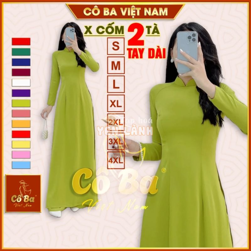 Áo Dài Xanh CỐM 2 Tà Dài Tay Trơn Lụa Mỹ – Chiffon Mềm Mịn Cao Cấp Mặc Lễ Tết Đồng Phục Siêu Đẹp – Cô Ba Việt Nam