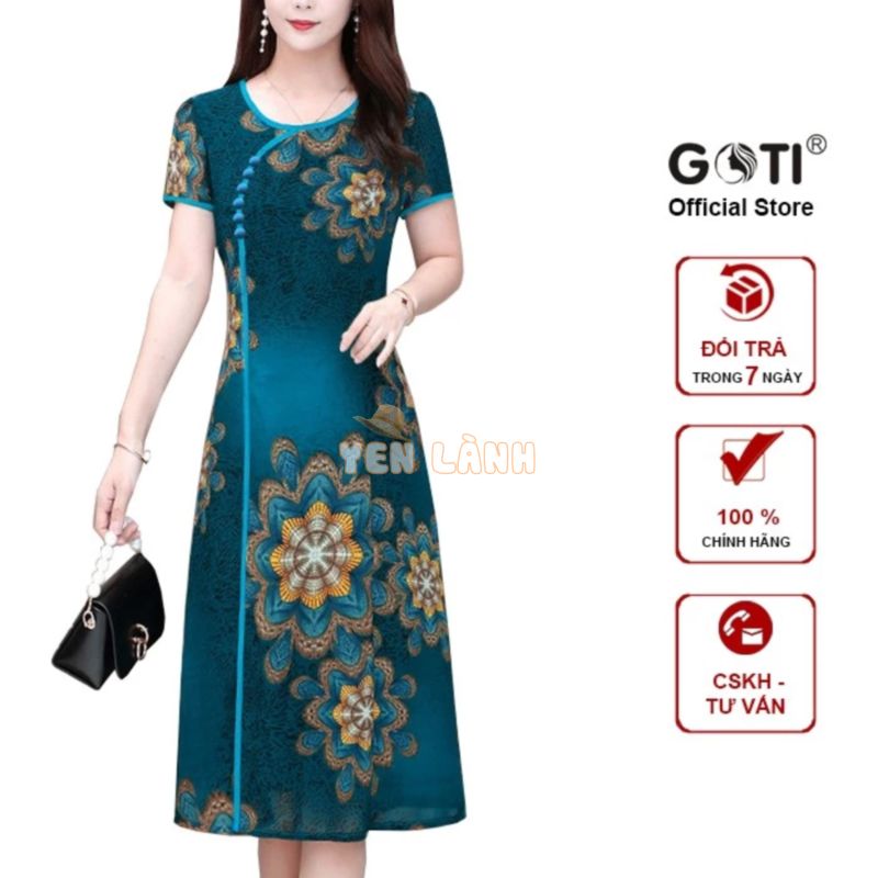 GOTI – Đầm Dự Tiệc Trung Niên Cao Cấp Dáng Dài, Tay Lỡ Vải Voan 2 Lớp Cho Người Mập 3240