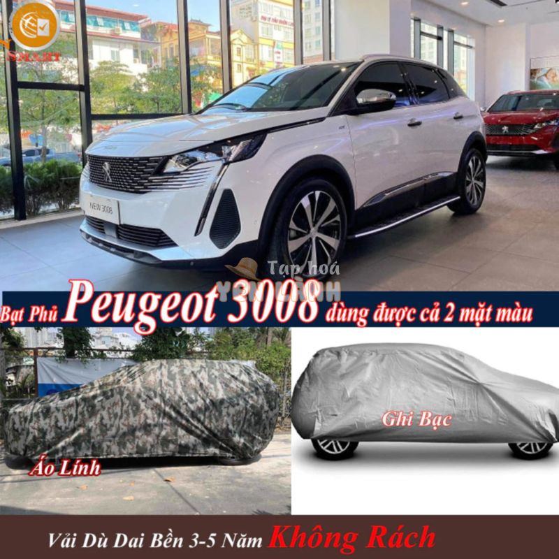 Áo Trùm Xe Peugeot 3008 Xử Dụng Công Nghệ May Kép Dùng Được 2 Mặt Màu Dàn Di Và Ghi Bạc Vải Xuất Nhật