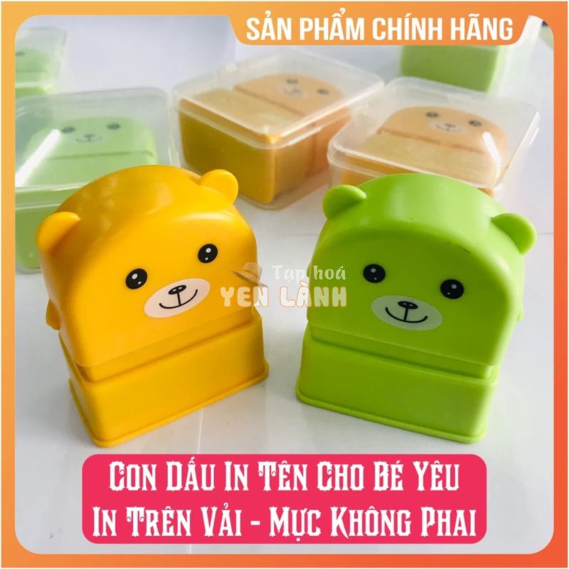 Con dấu tên in lên quần áo cho bé, dấu tên bé mẫu gấu cute mực cao cấp, giặt không phai