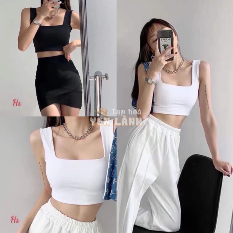 Áo Croptop Nữ Hai Dây Cổ Vuông So Hot  Áo Crt Nữ Ba Lỗ Hai Màu Siêu Xinh