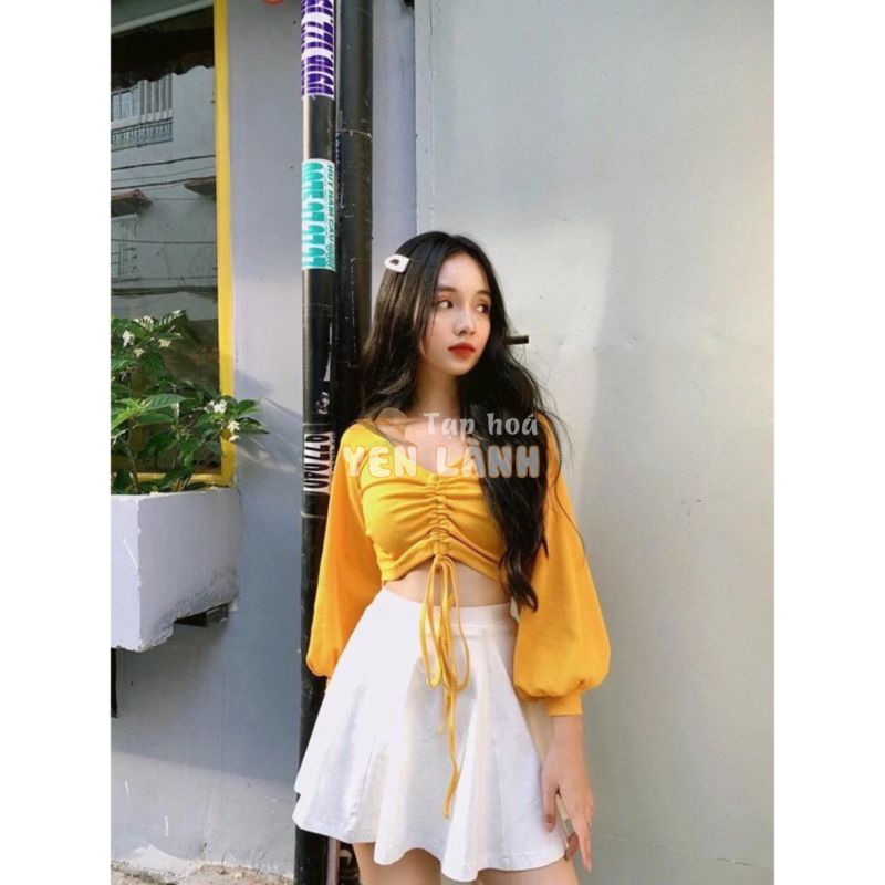 Áo Thun Tay Dài Form Croptop Phối Dây Rút Giữa Gọi Cảm  TTS1030