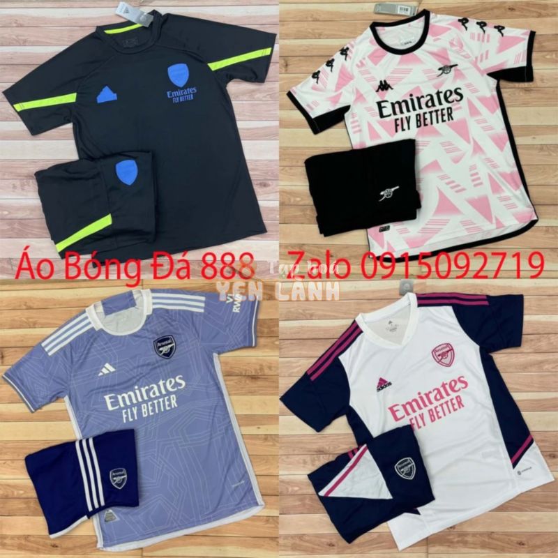 Bộ Quần Áo Bóng Đá Arsenal, Áo Đá Banh CLB Arsenal Mẫu Di Chuyển 2023 – Vải polyester Gai Thái