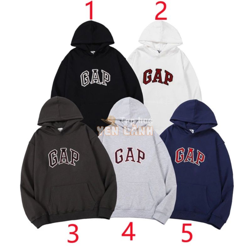 Áo hoodie tay dài thêu chữ GAP chất liệu cotton phong cách thể thao thời trang cho nam và nữ