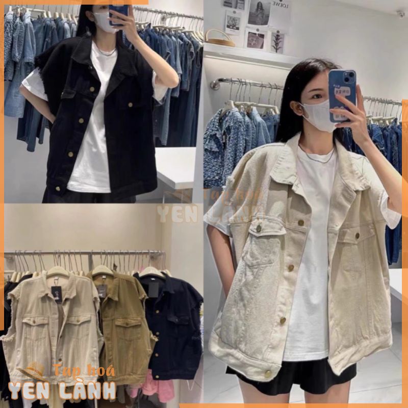 Áo gile jean nam nữ form rộng unisex, áo khoác bò denim jackit màu đen be nâu túi hộp phong cách ulzzang hàn quốc