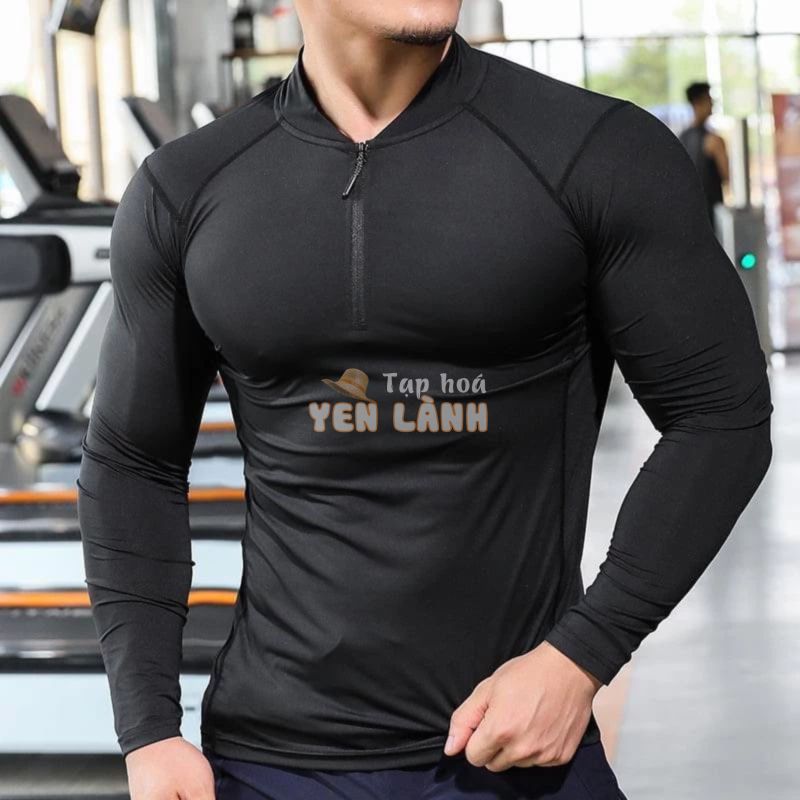 Áo Bomber Thể Thao Nam VQ Sport  thun lạnh tập gym cổ trụ dài tay vải thoáng mát co giãn chuẩn form Nam Tính