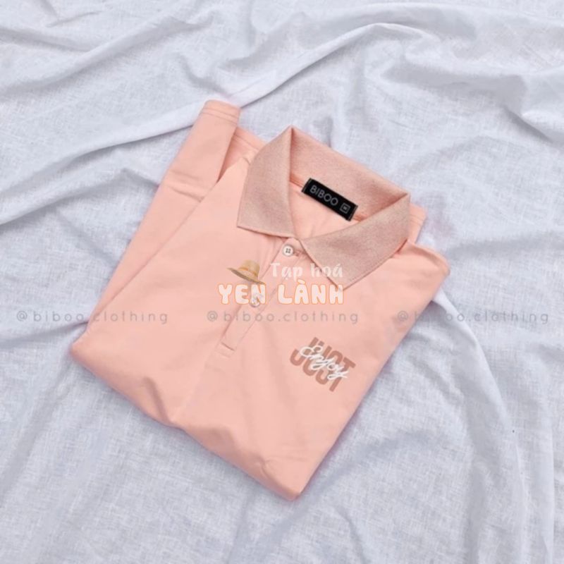 ÁO THUN POLO MÀU HỒNG CAM PASTEL HÀNG Y HÌNH 100%