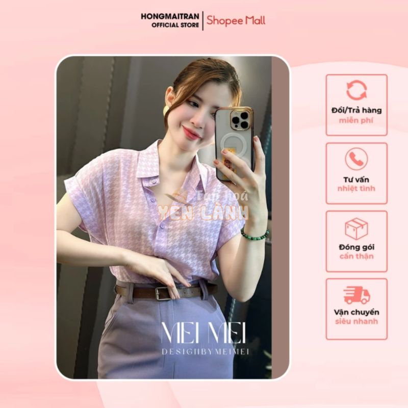 Set đồ nữ áo màu tím pastel áo sơ mi kẻ phối chân váy dáng dài ôm dáng trẻ trung hàng hot trend Hong Mai Tran ST13687