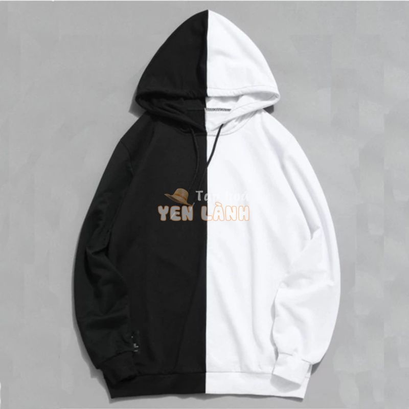 Áo Hoodie phối 2 màu trắng đen