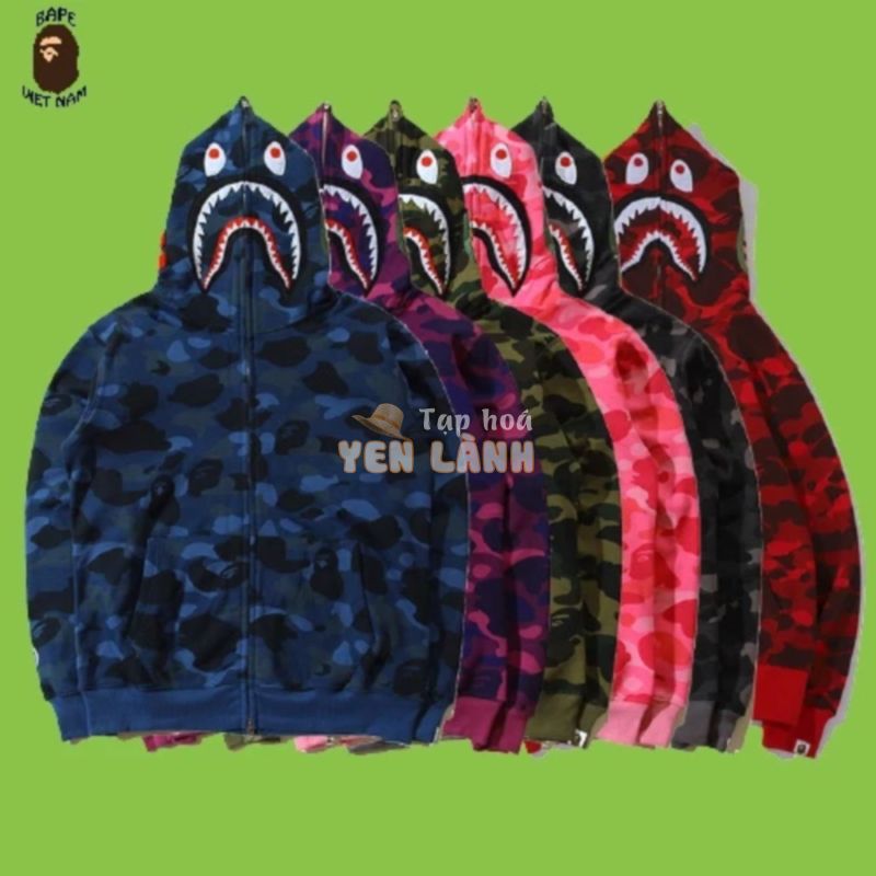 [Ảnh thật+FREESHIP] Jacket Bape Shark fullzip 6 màu Camo , Áo Hoodie Bape Cá Ngáo