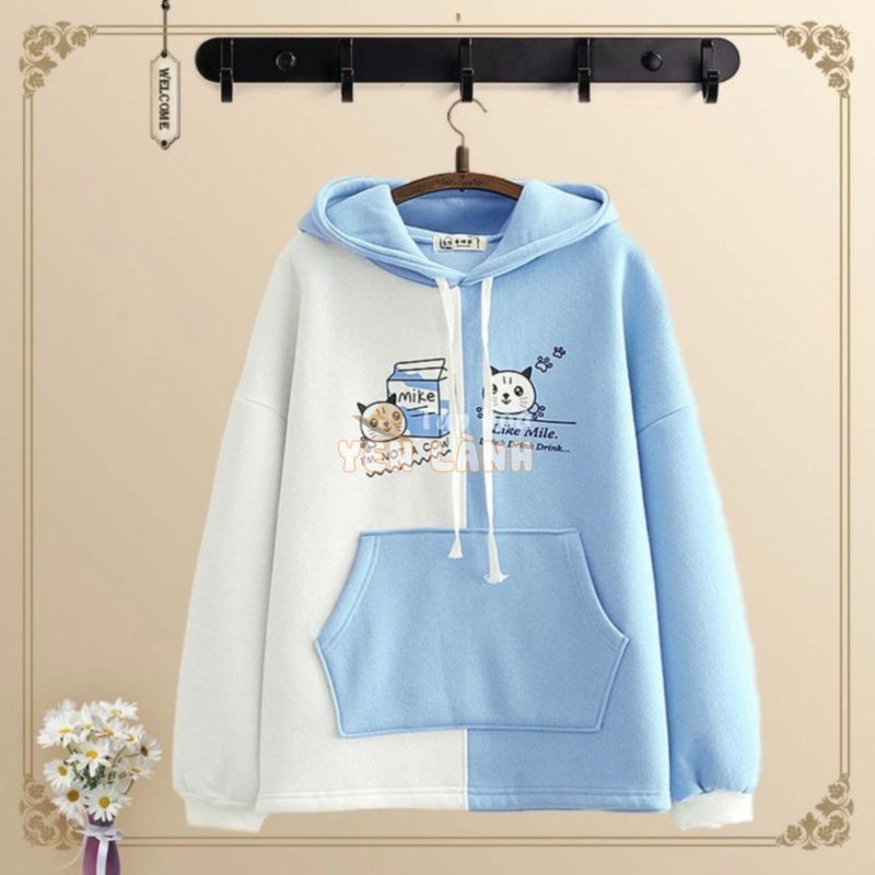 Áo Hoodie Phối Màu Mẫu Nỉ 2 Chú Mèo Cực Xinhhh