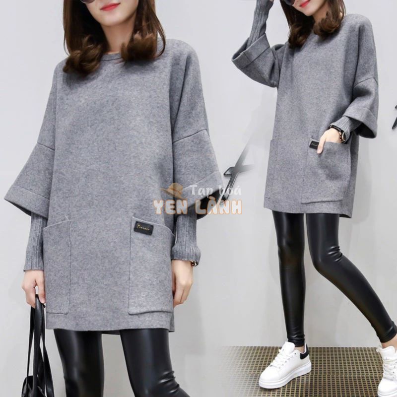 Áo hoodie nữ tay dài dáng rộng có túi