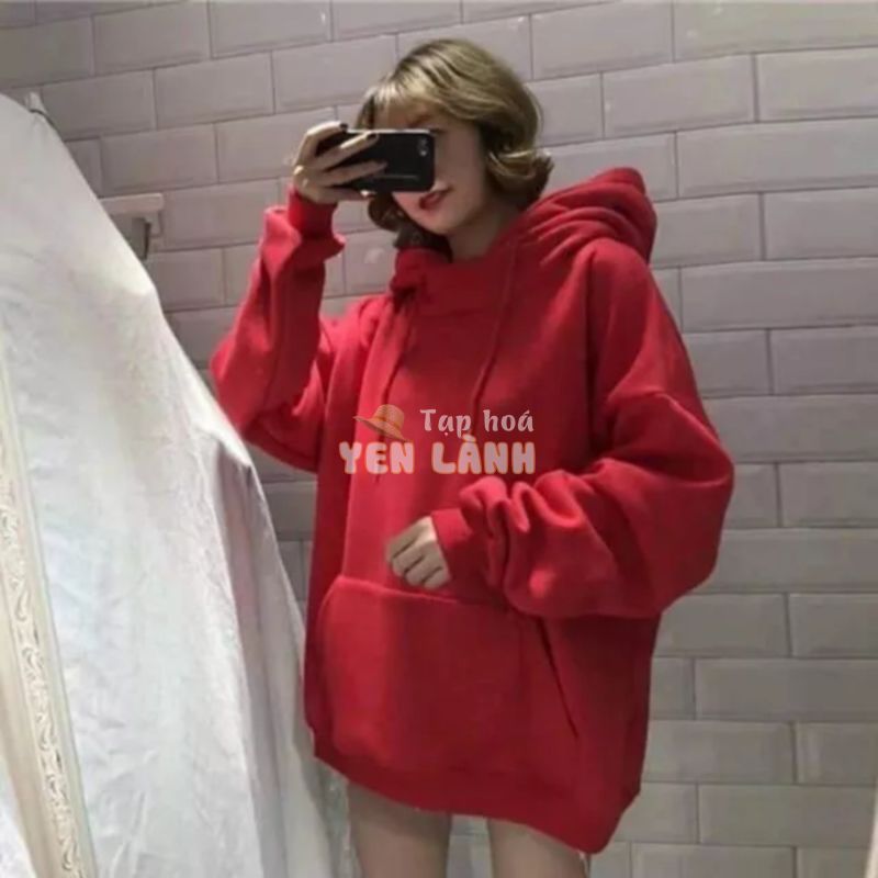 Áo Hoodie Tay Dài Nỉ Bông Trơn Đỏ Tươi