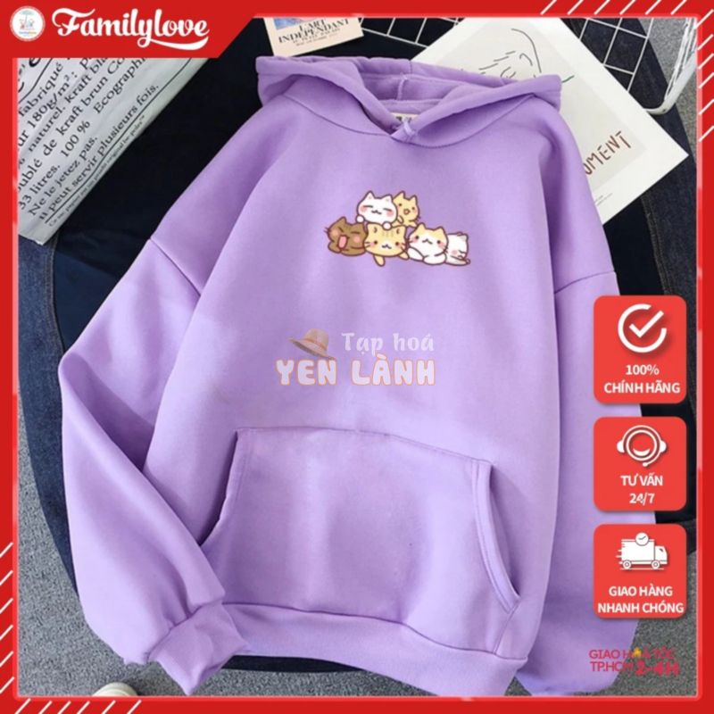 Áo Hoodie Nữ Familylove – Áo khoác Hoodie nữ form rộng họa tiết  6 chú mèo dễ thương chất liệu cotton 100% nỉ da cá