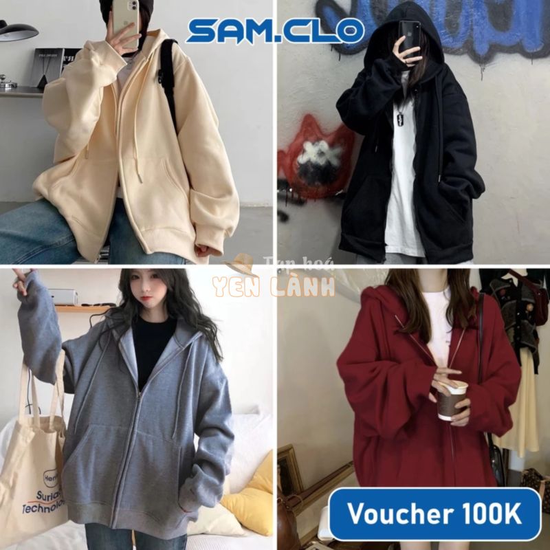 Áo khoác Hoodie Zip nam nữ SAM CLO – Áo khoác nỉ có mũ tay dài thu đông freesize dáng unisex HOODIE KHOÁ KÉO TRƠN