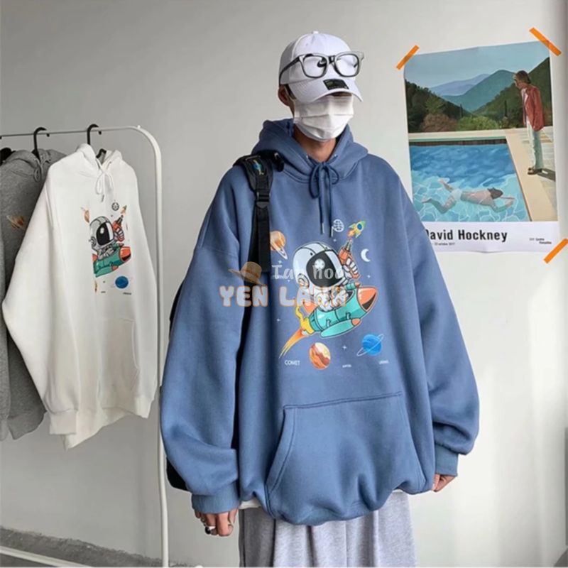 Áo hoodie dáng rộng size lớn M-5XL họa tiết phi hành gia thoải mái thời trang dành cho nam