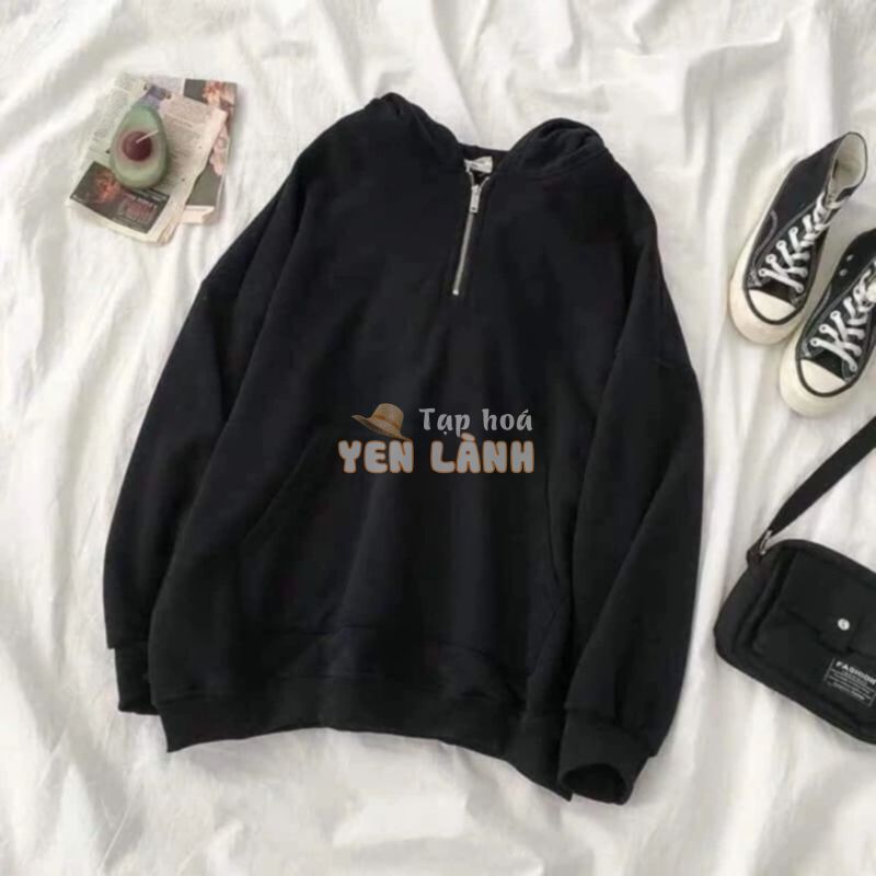 ÁO HOODIE NỈ LÓT NHUNG ĐEN/XÁM