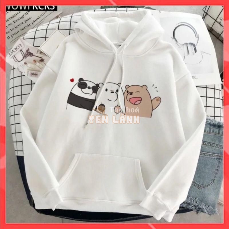 Áo Hoodie Nữ Familylove – Áo khoác Hoodie nữ form rộng họa tiết ba chú gấu đáng yêu chất liệu cotton 100% nỉ da cá