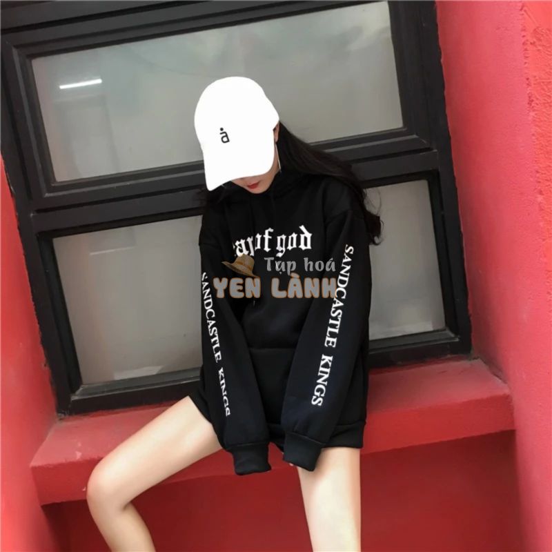 Áo hoodie nữ có mũ trắng đen cá tính