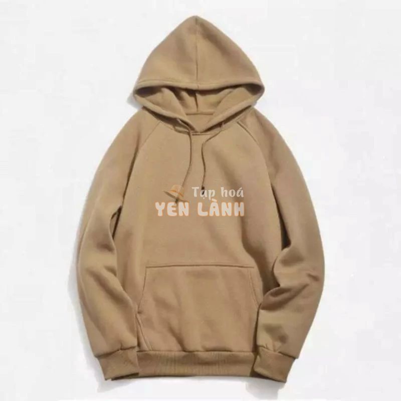 Áo hoodie trơn có nón màu nâu bò, áo nỉ hoodie