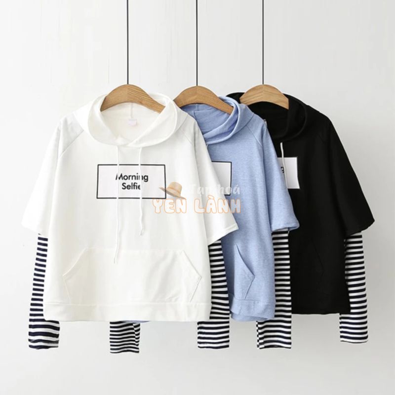 Áo Hoodie Nữ Tay Phối Kẻ WM TOP 800082