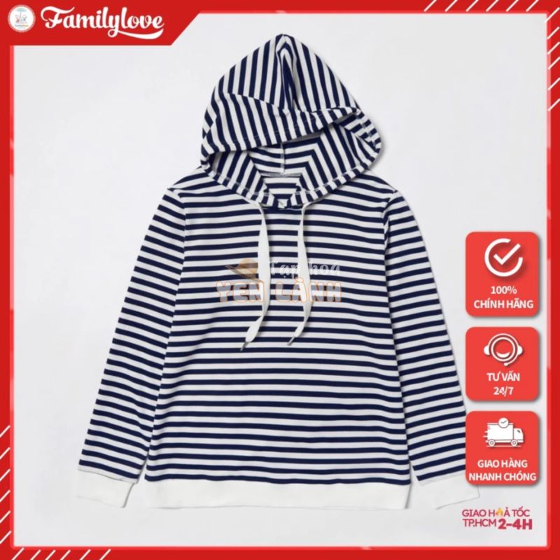 Áo Hoodie Nữ form rộng FamilyLove – Sọc Trắng Đen có Nón Chất thun cotton