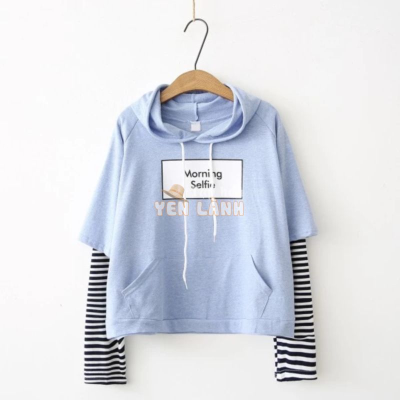 Áo hoodie phối tay kẻ sọc