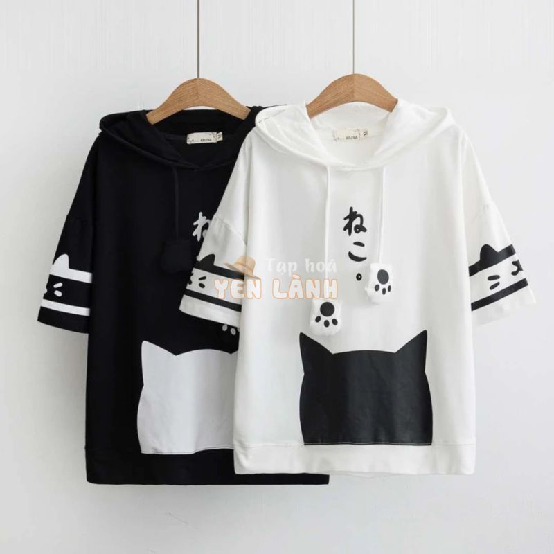 Áo hoodie mèo Nhật bản tay lỡ