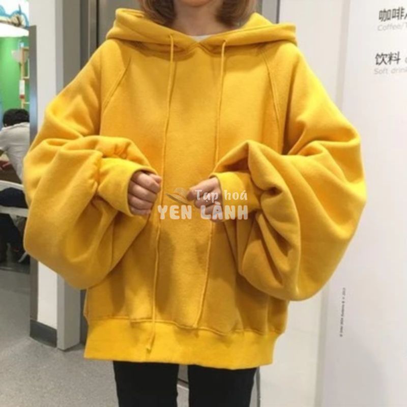 Áo Hoodie Tay Phồng Dáng Rộng Màu Sắc Trơn Phong Cách Hàn Quốc Kích Thước Lớn Cho Nữ