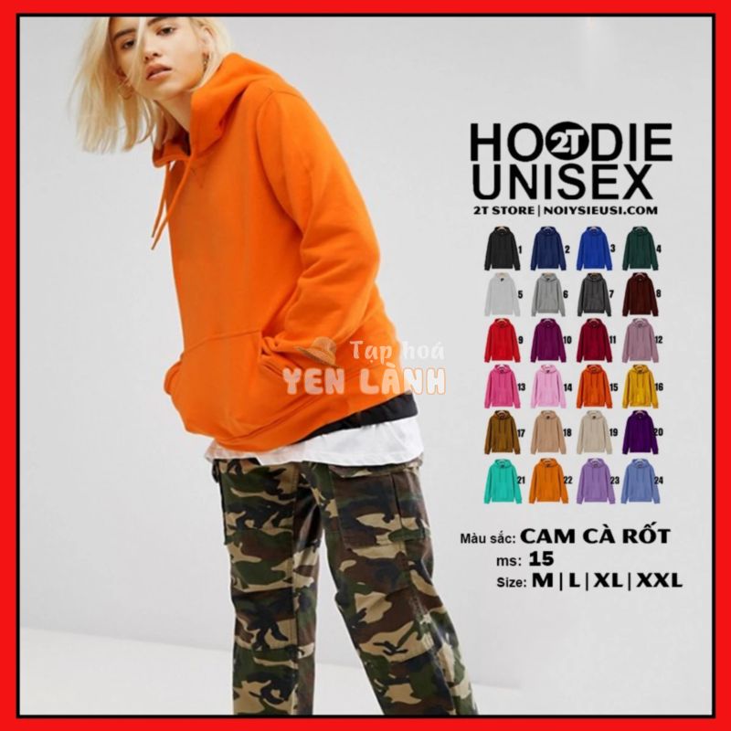 Áo Hoodie Nam Nữ Trơn, Áo Nỉ Bông Trơn Nón May 2 Lớp Dày Dặn – 2 Gam Màu Cam