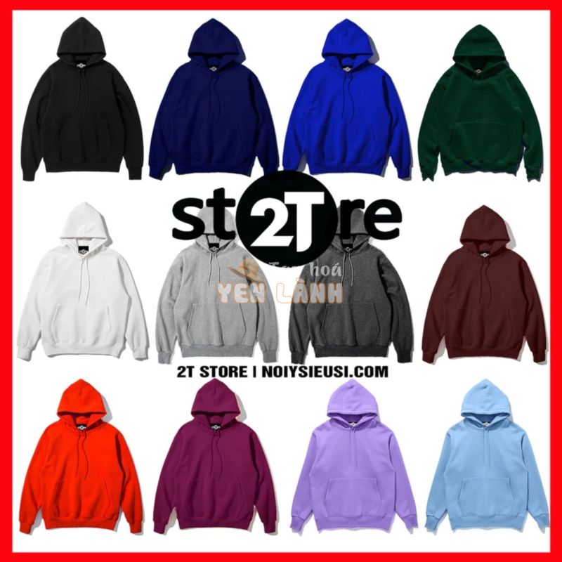 Áo Hoodie unisex 2T Store bst 24 màu sắc – Áo khoác nỉ chui đầu nón 2 lớp dày dặn chất lượng (Màu 1 đến 12)