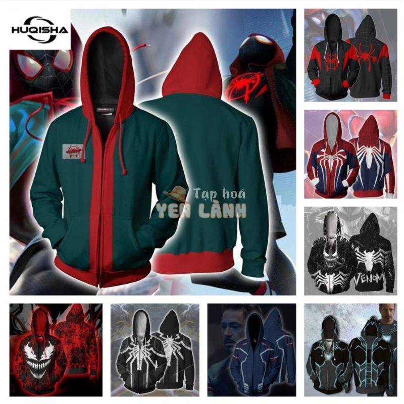 Áo khoác hoodie hóa trang nhân vật siêu anh hùng The Avengers Spiderman Venom cho nam nữ