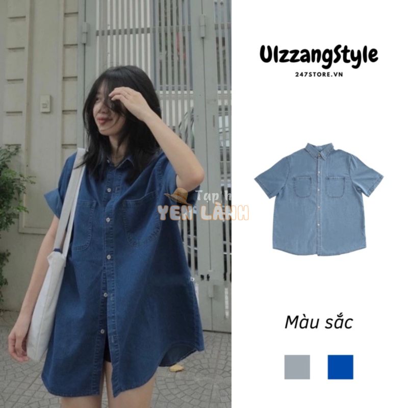 Sơ mi denim cộc tay oversize 2 túi form rộng nam nữ ulzzang – Somibococtay5037_P13K26