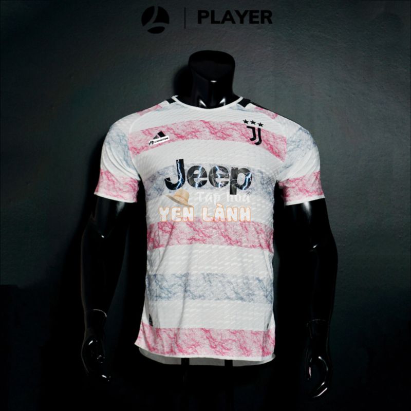 PLAYER Juventus Leaguestore – bộ quần áo đá bóng thể thao nam sân khách màu trắng hồng 23/24 vải dệt heat rdy form âu