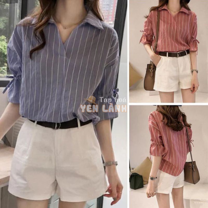 [Baywellfashion]Áo sơ mi kẻ sọc tay lỡ phong cách thời trang cho nữ