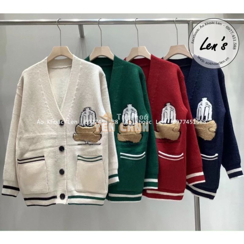 Áo khoác len cardigan nữ len dày ấm thêu vịt