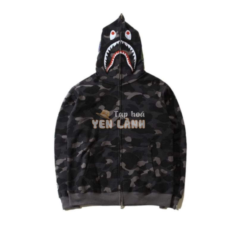 NYC  [Freeship] Áo khoác Bape camo đen,jacket bape shark