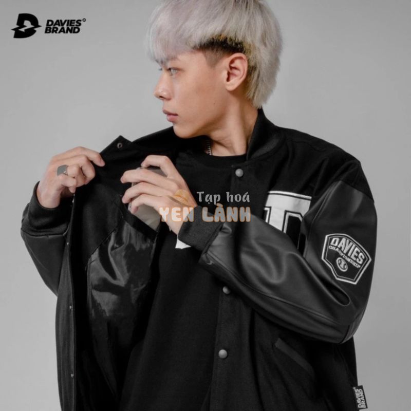 Áo khoác bomber bóng chày thêu chữ Davies brand – Leather Varsity Jacket Baseball Academy Bomber