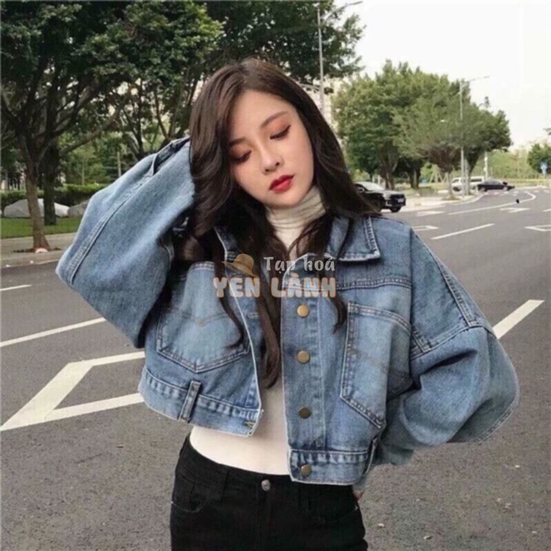 áo khoác bò croptop nữ 2 túi trước