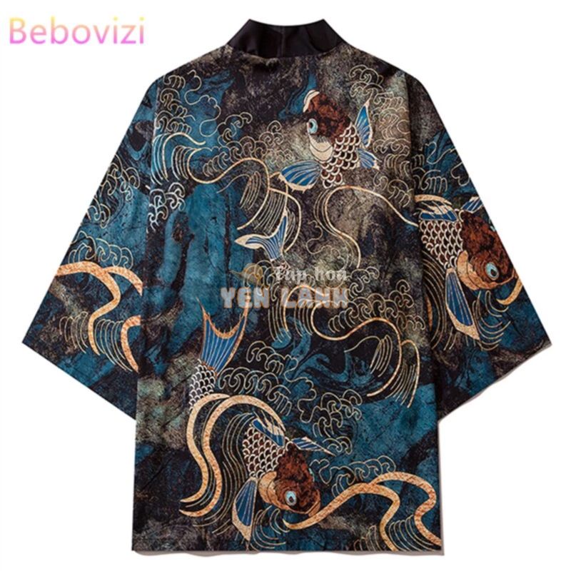 Áo Khoác Kimono In Hình Cá Chép Samurai Yukata Phong Cách Truyền Thống Nhật Bản Dành Cho Nam Và Nữ