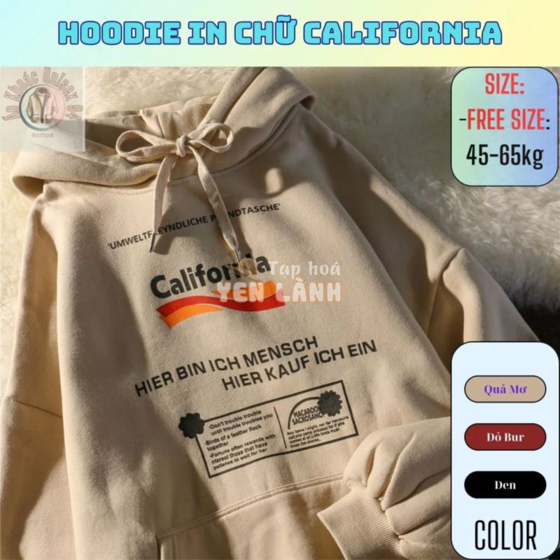 Áo Khoác Hoodie UNISEX In Chữ California