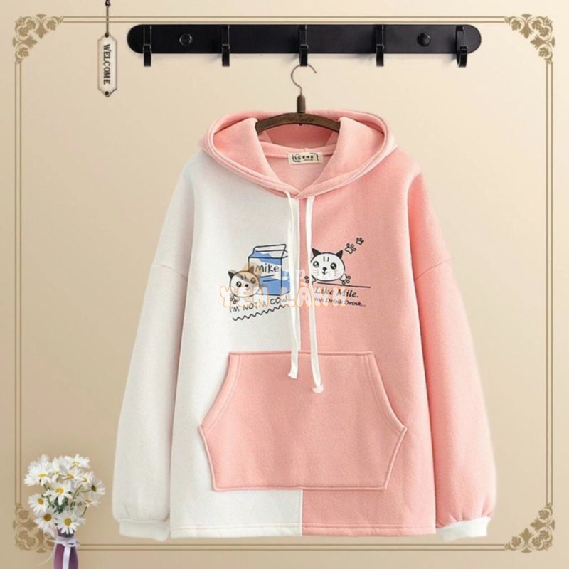 Áo khoác hoodie nữ   FREESHIP   Áo hoodie nữ in hình mèo con thích sữa siêu đáng yêu