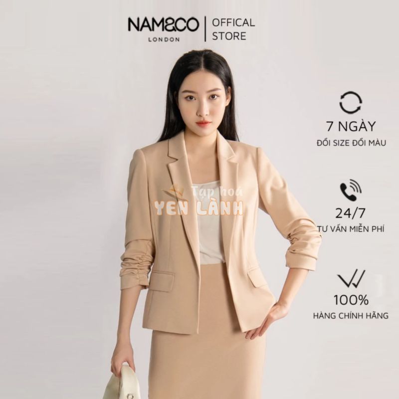 Áo khoác blazer tay lỡ bo chun nữ Namandco công sở co giãn không cúc cài thanh lịch S,M,L,XL trắng, xanh, be J8990-A