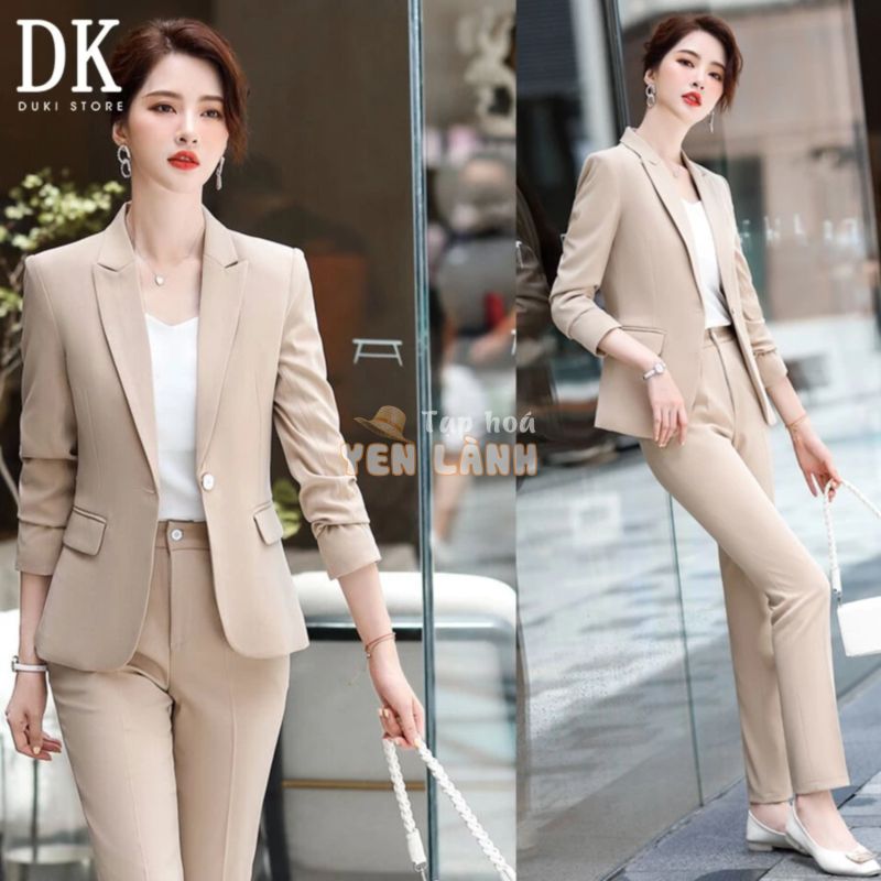 GIẢM 70% Bộ vest nữ công sở 1 cúc đẹp màu kem sữa DKU0002 – DUKI STORE