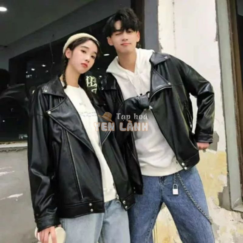 (Sẵn) Áo khoác da nam nữ unisex dáng thụng cổ vest 2 tầng sành điệu hot trend ulzzang trẻ trung