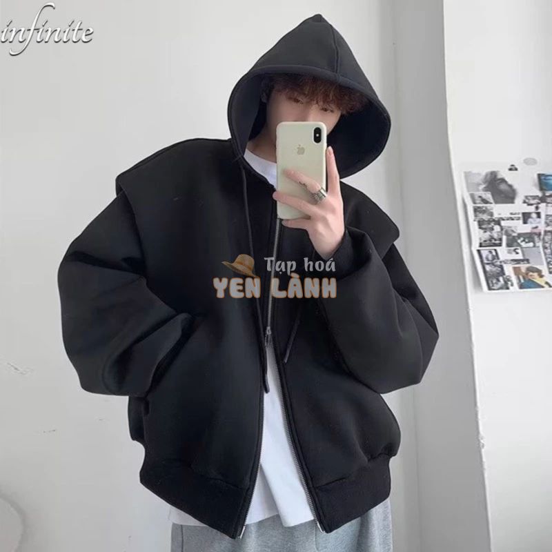 Áo Khoác Hoodie Cao Cấp Dáng Rộng Màu Xám Thiết Kế Đơn Giản Đa Năng Thời Trang Cao Cấp Cho Nam Giới