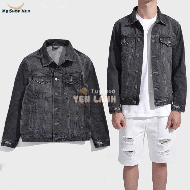 Áo khoác jean nam denim jacket màu xanh nhạt và màu xám đen thời trang nam hana shop