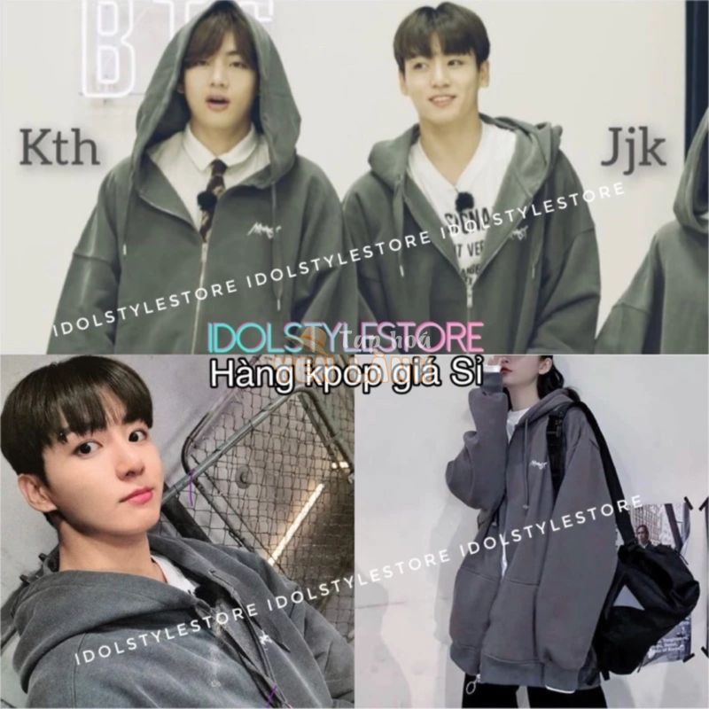 (kèm card) áo khoác nỉ mũ Armyst Jungkook JK