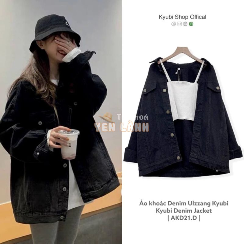 Áo khoác ulzzang form rộng chất kaki jean denim màu đen, cam, vàng (nhiều size) – Kyubi Jacket AKD21.D